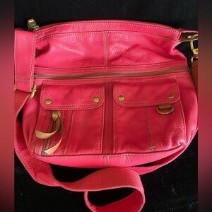 FOSSIL Morgan Traveler Crossbody Dark Pink Pebbled Leather Messenger Bag Purse
